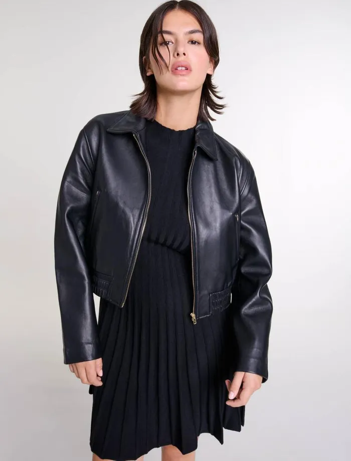 Maje Blazers and Jackets Womens Leather Jacket Black