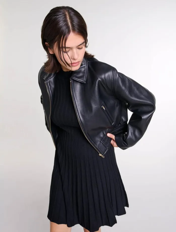 Maje Blazers and Jackets Womens Leather Jacket Black