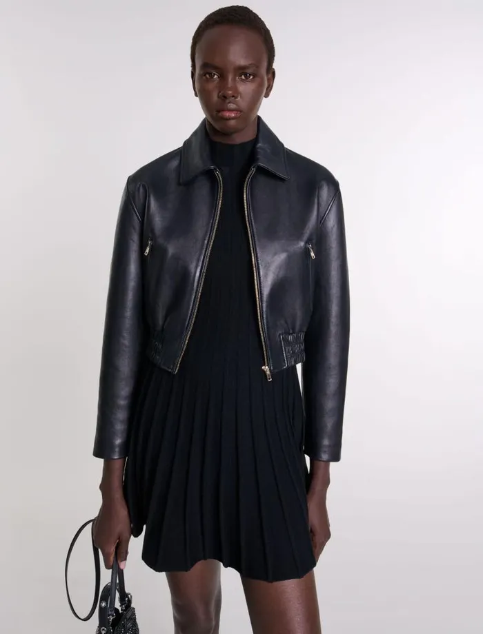 Maje Blazers and Jackets Womens Leather Jacket Black