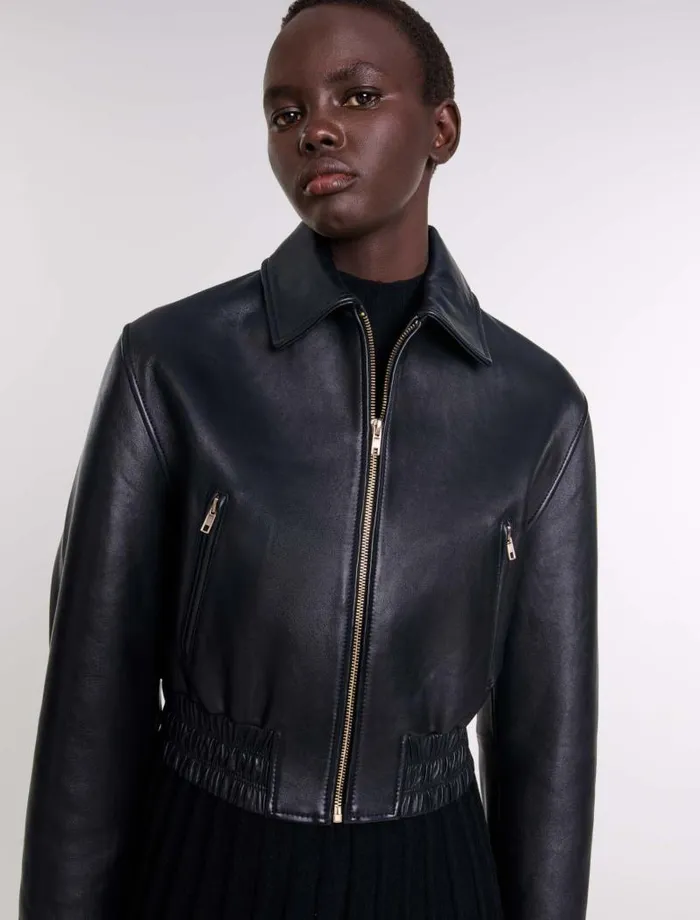 Maje Blazers and Jackets Womens Leather Jacket Black