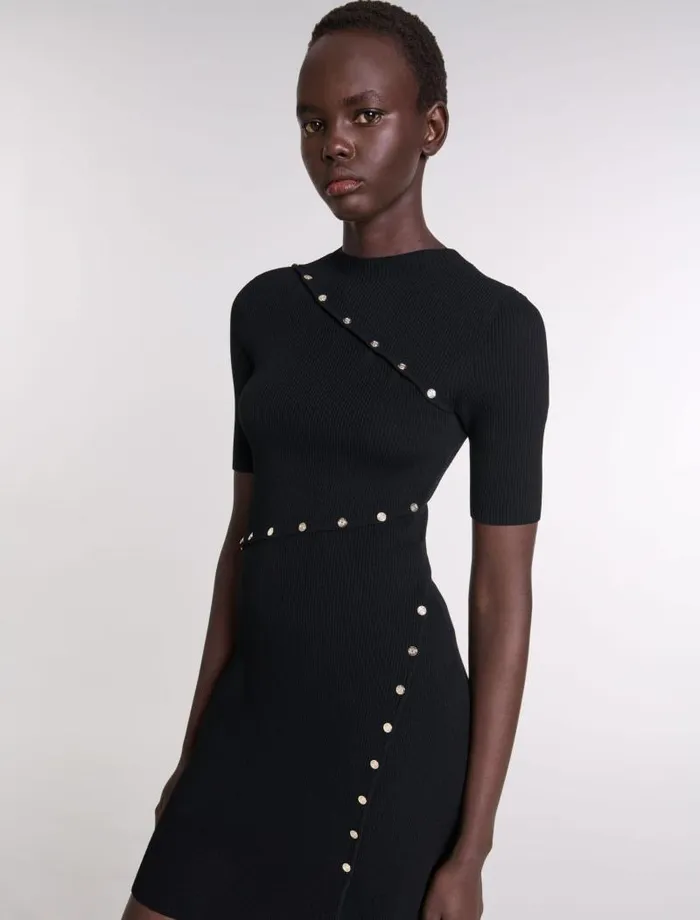 Maje Dresses Womens Dress In Ribbed Knit Black