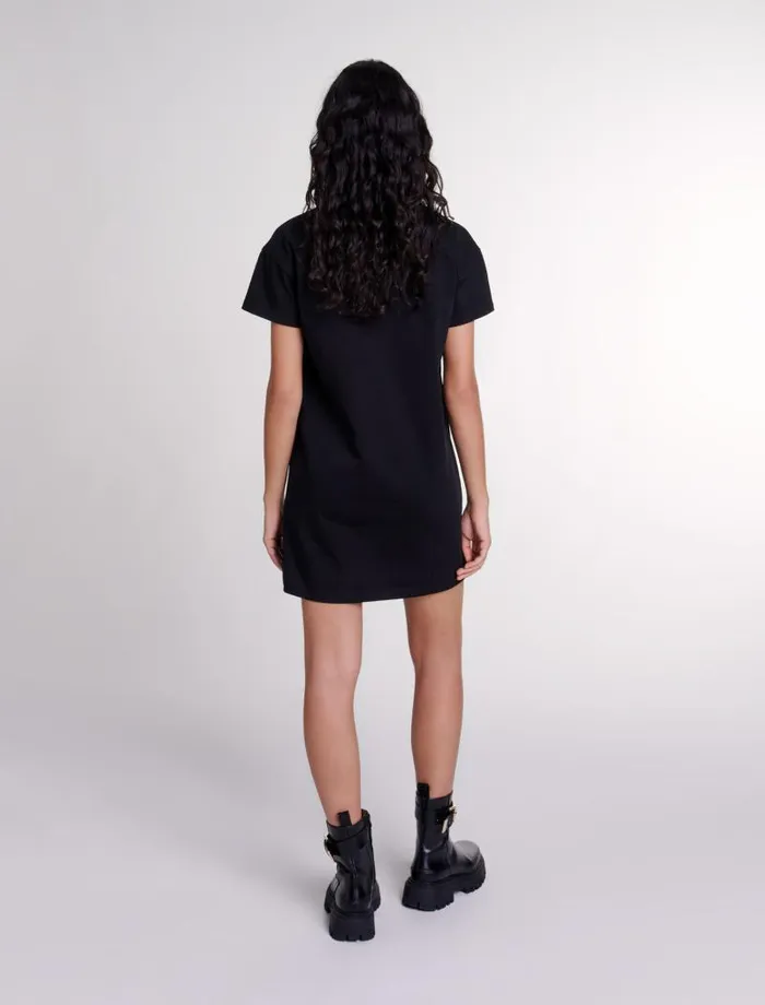 Maje Dresses Womens Embroidered Rhinestone Polo Dress Black