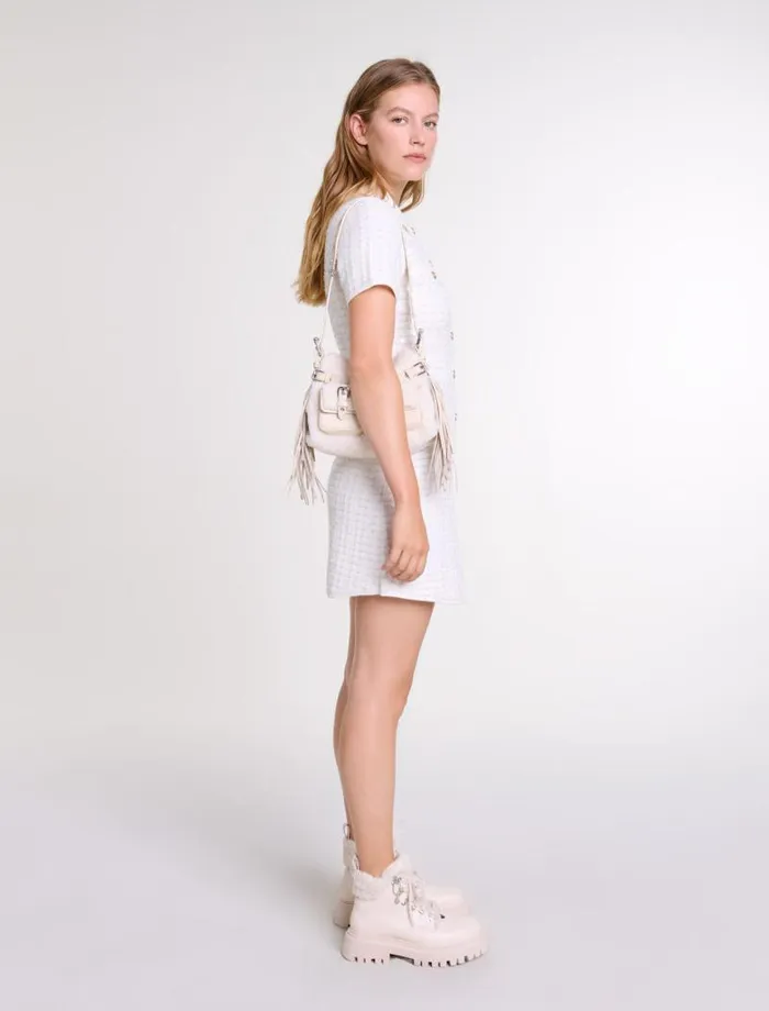 Maje Dresses Womens Sequin Knit Short Dress Off White