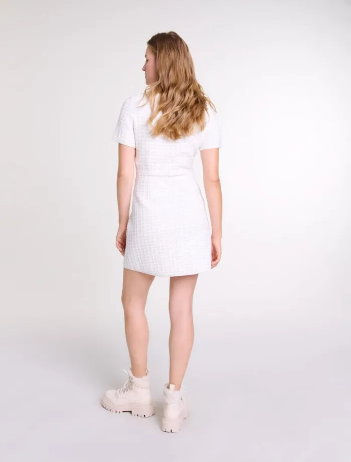 Maje Dresses Womens Sequin Knit Short Dress Off White