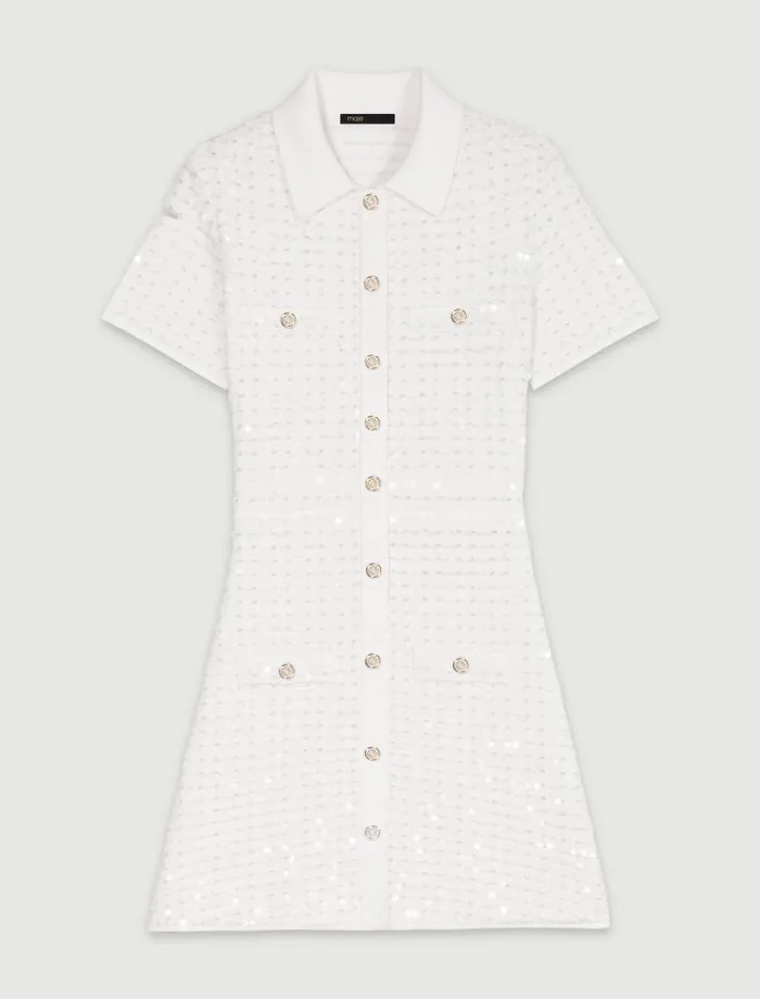 Maje Dresses Womens Sequin Knit Short Dress Off White