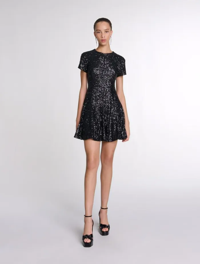 Maje Dresses Womens Short Sequin Dress Black