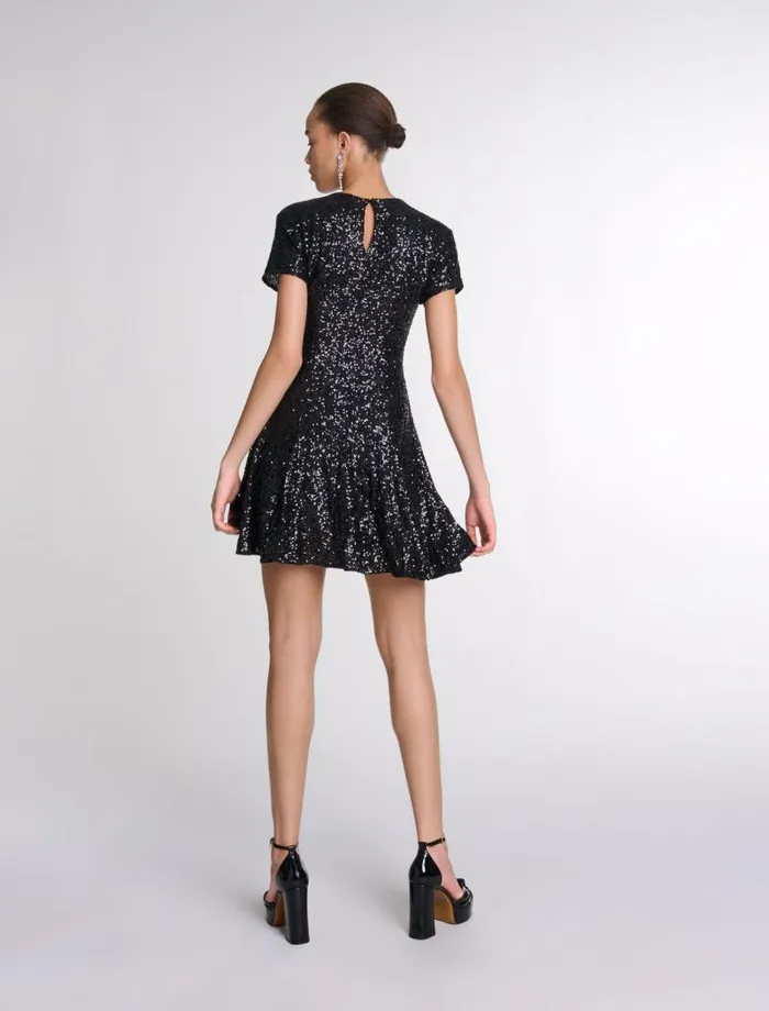 Maje Dresses Womens Short Sequin Dress Black