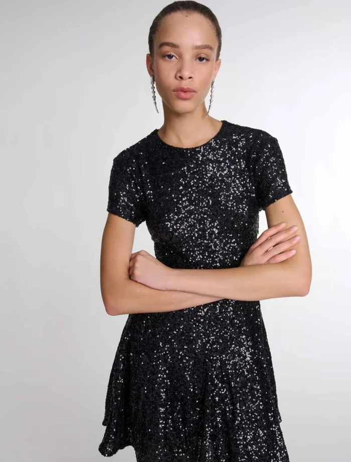 Maje Dresses Womens Short Sequin Dress Black