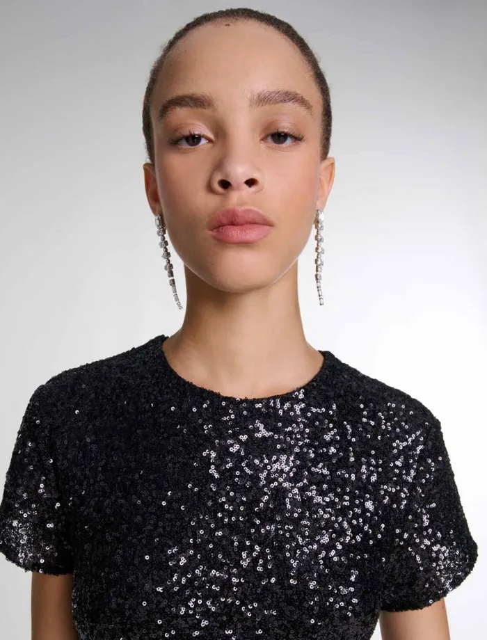 Maje Dresses Womens Short Sequin Dress Black