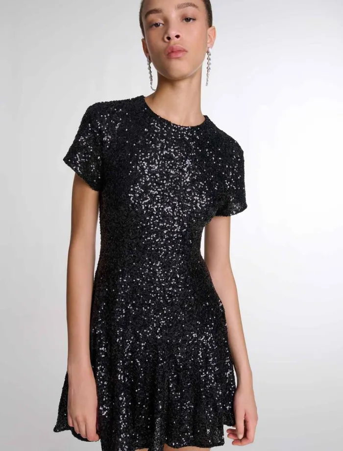 Maje Dresses Womens Short Sequin Dress Black