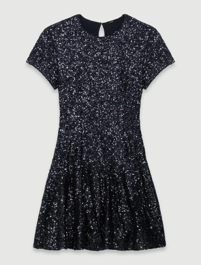 Maje Dresses Womens Short Sequin Dress Black