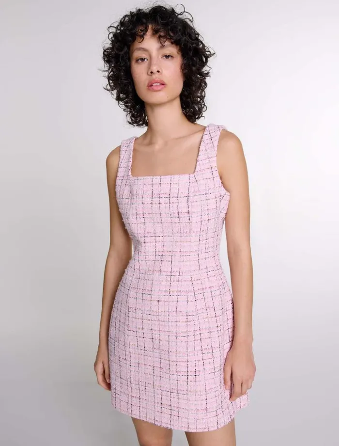Maje Dresses Womens Sleeveless Tweed Dress Pink