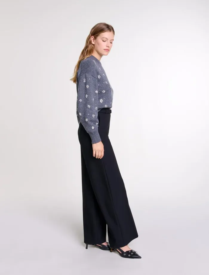 Maje Pants and Jeans Womens Wide Belted Trousers Black Maje Pants and Jeans Womens Wide Belted Trousers Black