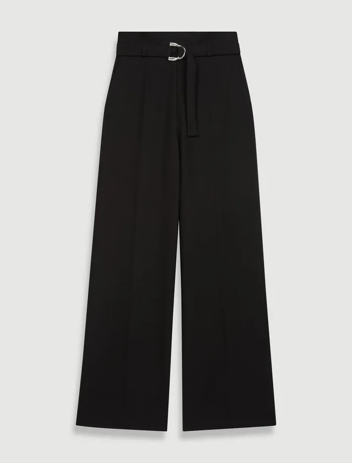 Maje Pants and Jeans Womens Wide Belted Trousers Black Maje Pants and Jeans Womens Wide Belted Trousers Black