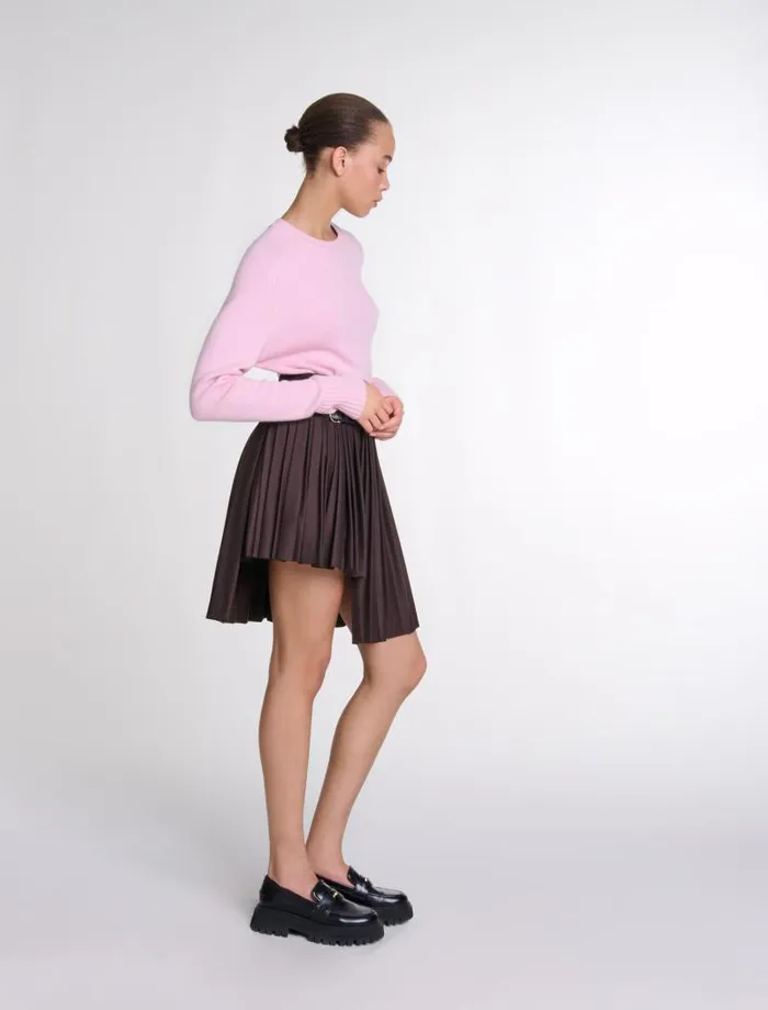Maje Skirts and Shorts Womens Asymmetrical Pleated Short Skirt Brown