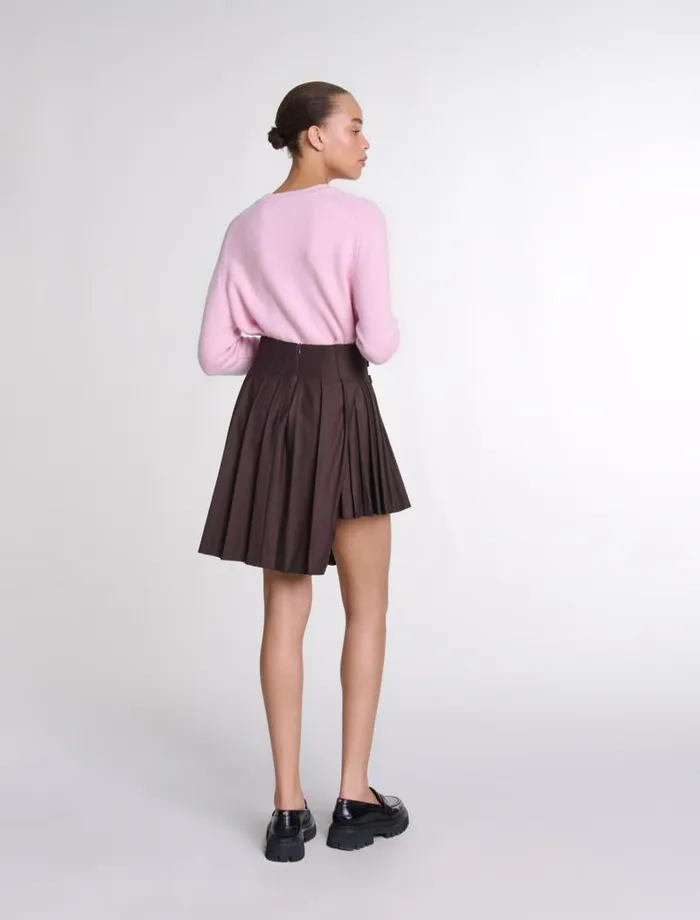 Maje Skirts and Shorts Womens Asymmetrical Pleated Short Skirt Brown