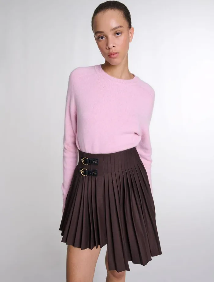 Maje Skirts and Shorts Womens Asymmetrical Pleated Short Skirt Brown
