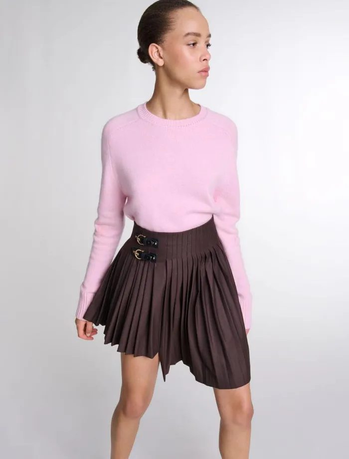 Maje Skirts and Shorts Womens Asymmetrical Pleated Short Skirt Brown