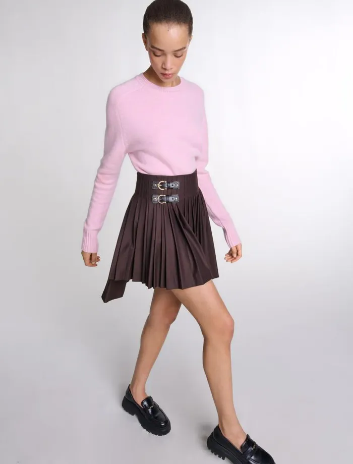 Maje Skirts and Shorts Womens Asymmetrical Pleated Short Skirt Brown