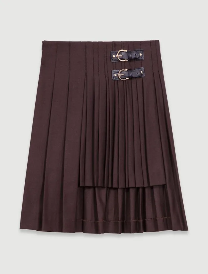 Maje Skirts and Shorts Womens Asymmetrical Pleated Short Skirt Brown
