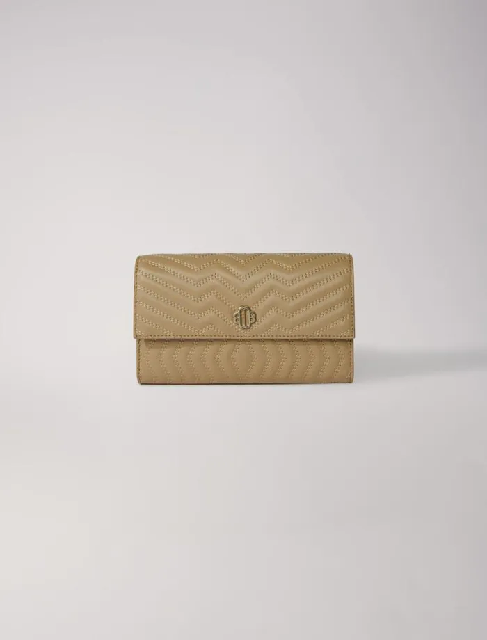 Maje Small Leather Goods Womens Leather Wallet On Chain Beige