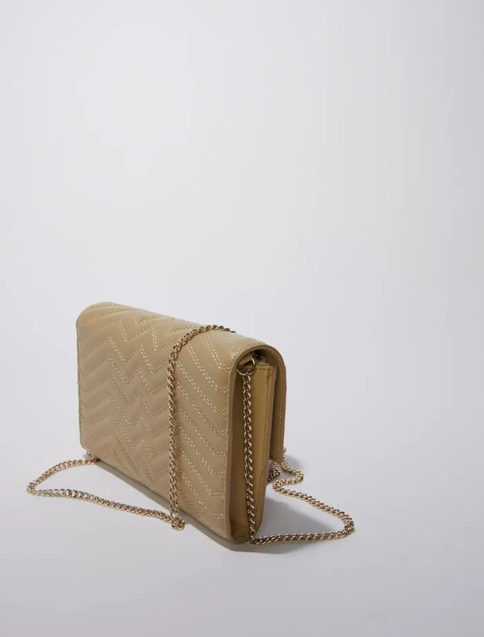 Maje Small Leather Goods Womens Leather Wallet On Chain Beige