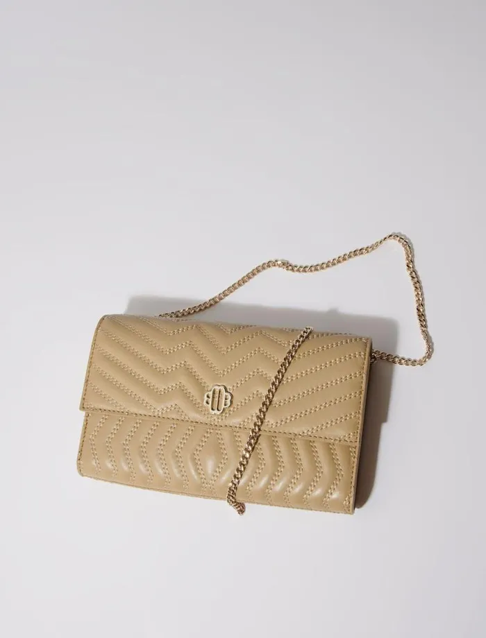 Maje Small Leather Goods Womens Leather Wallet On Chain Beige