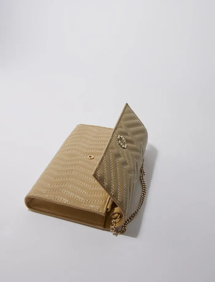 Maje Small Leather Goods Womens Leather Wallet On Chain Beige