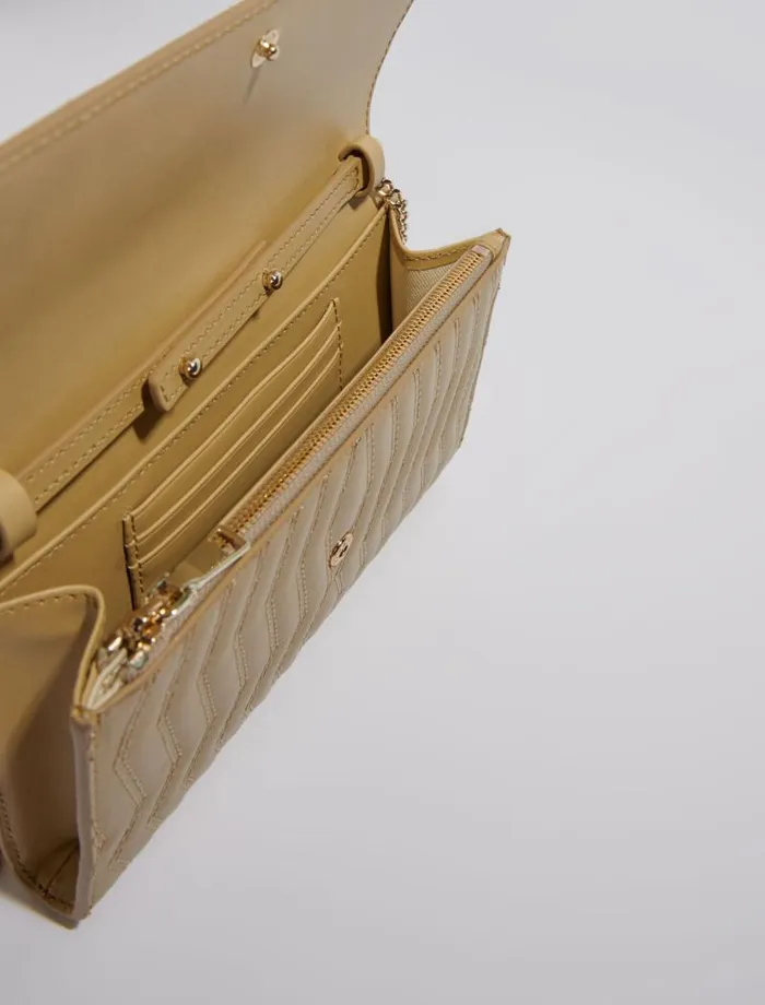 Maje Small Leather Goods Womens Leather Wallet On Chain Beige
