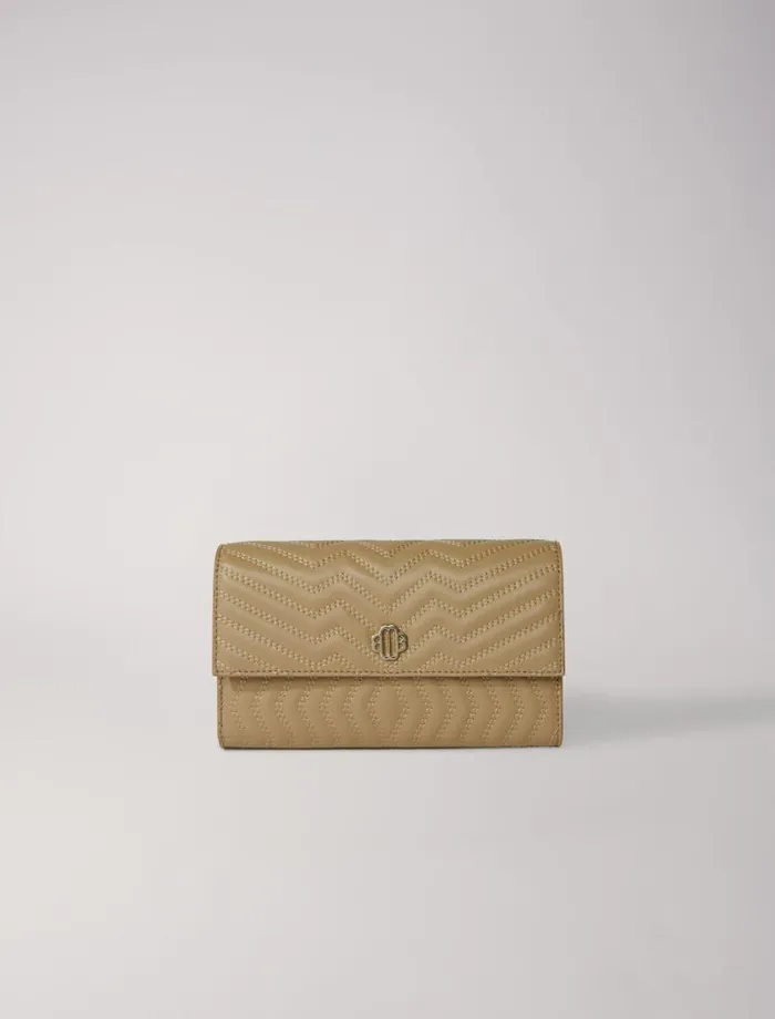 Maje Small Leather Goods Womens Leather Wallet On Chain Beige