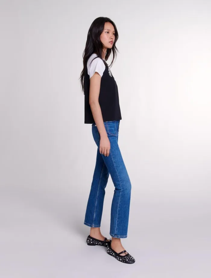 Maje Tops and Shirts Womens SaintHonor Diamant Tshirt Black