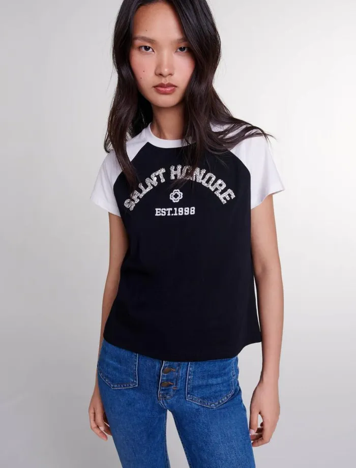 Maje Tops and Shirts Womens SaintHonor Diamant Tshirt Black