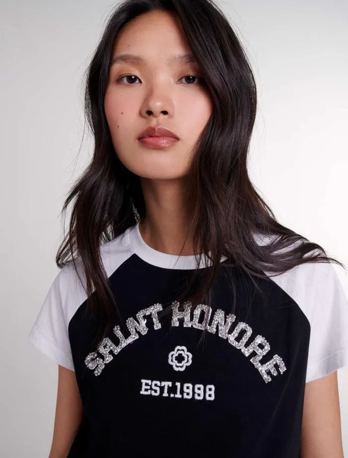 Maje Tops and Shirts Womens SaintHonor Diamant Tshirt Black