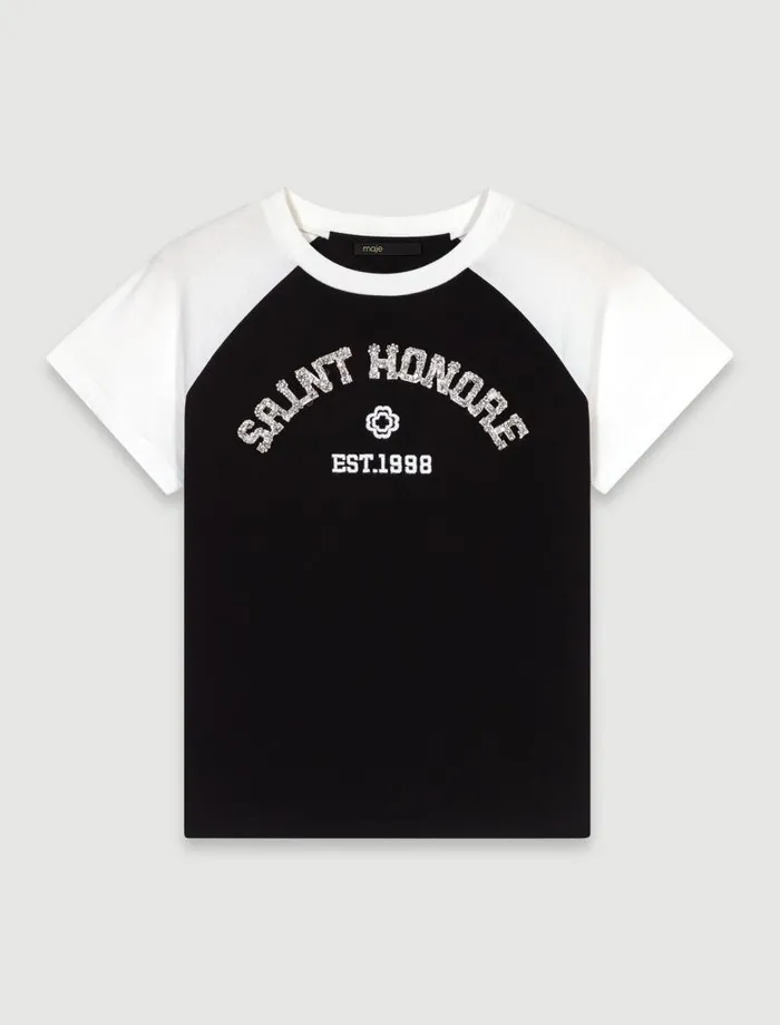 Maje Tops and Shirts Womens SaintHonor Diamant Tshirt Black