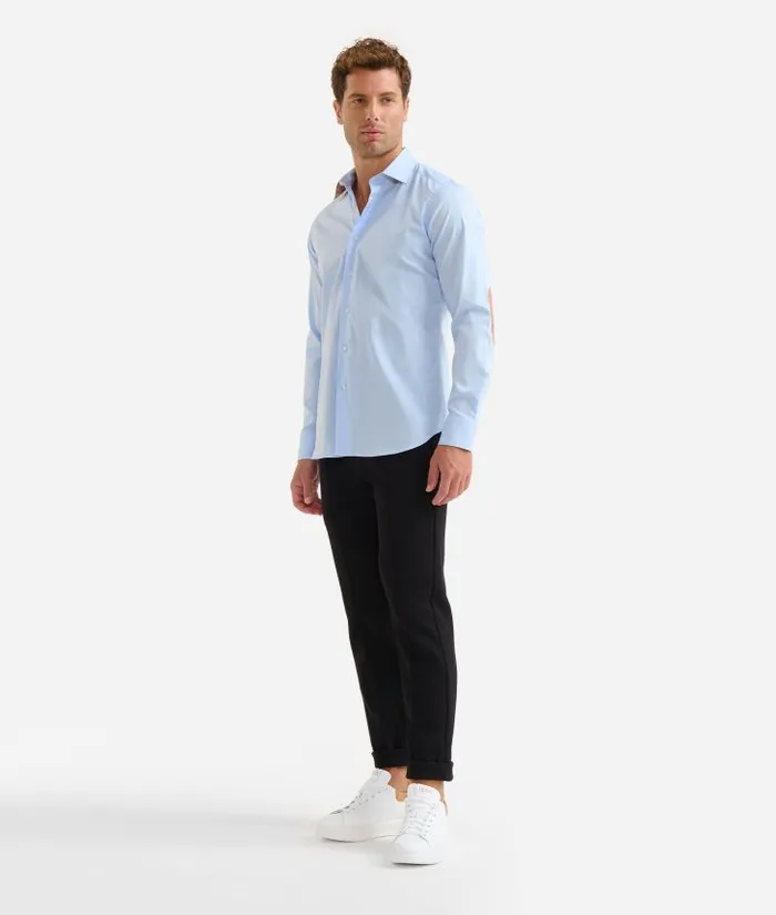 Man Knitwears Shirts and TShirts Alviero Martini Slim Fit Stretch Cotton Shirt With Geo Classic Elbow Patches Light Blue Man Knitwears Shirts and TShirts Alviero Martini Slim Fit Stretch Cotton Shirt With Geo Classic Elbow Patches Light Blue