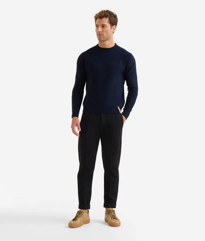 Man Knitwears Shirts and TShirts Alviero Martini Wool Blend Yarn Crewneck Sweater With 1 Classe Logo Night Blue Man Knitwears Shirts and TShirts Alviero Martini Wool Blend Yarn Crewneck Sweater With 1 Classe Logo Night Blue
