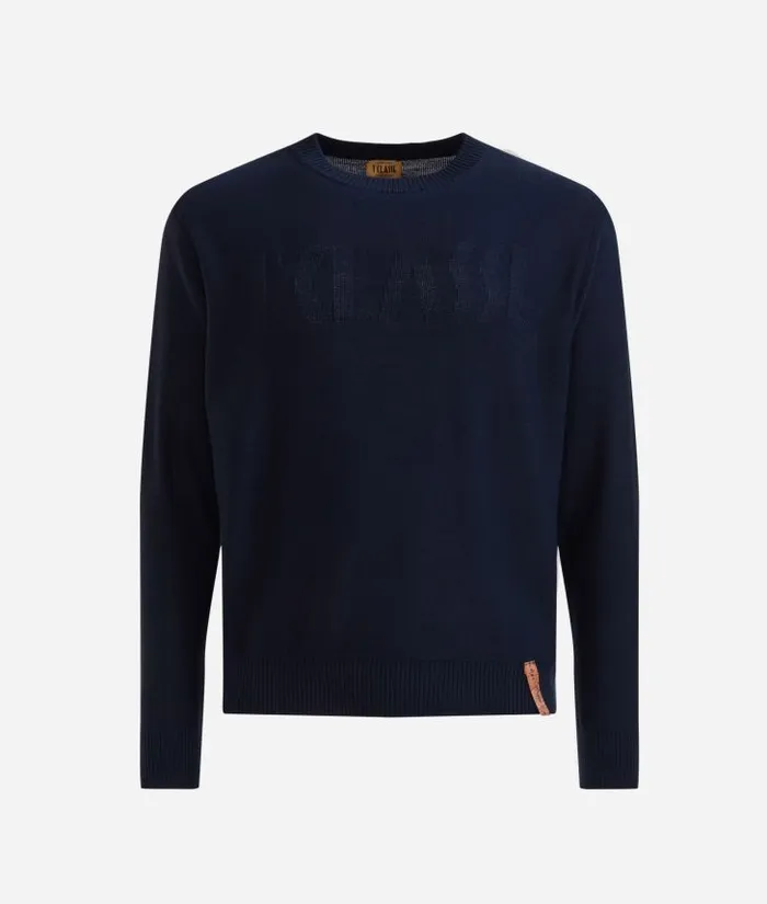 Man Knitwears Shirts and TShirts Alviero Martini Wool Blend Yarn Crewneck Sweater With 1 Classe Logo Night Blue