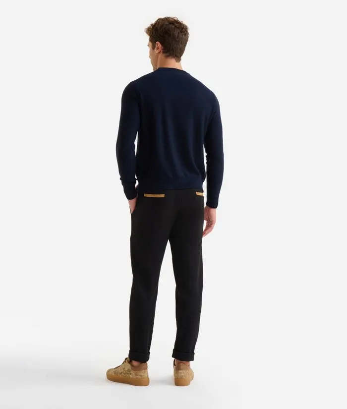 Man Knitwears Shirts and TShirts Alviero Martini Wool Blend Yarn Crewneck Sweater With 1 Classe Logo Night Blue