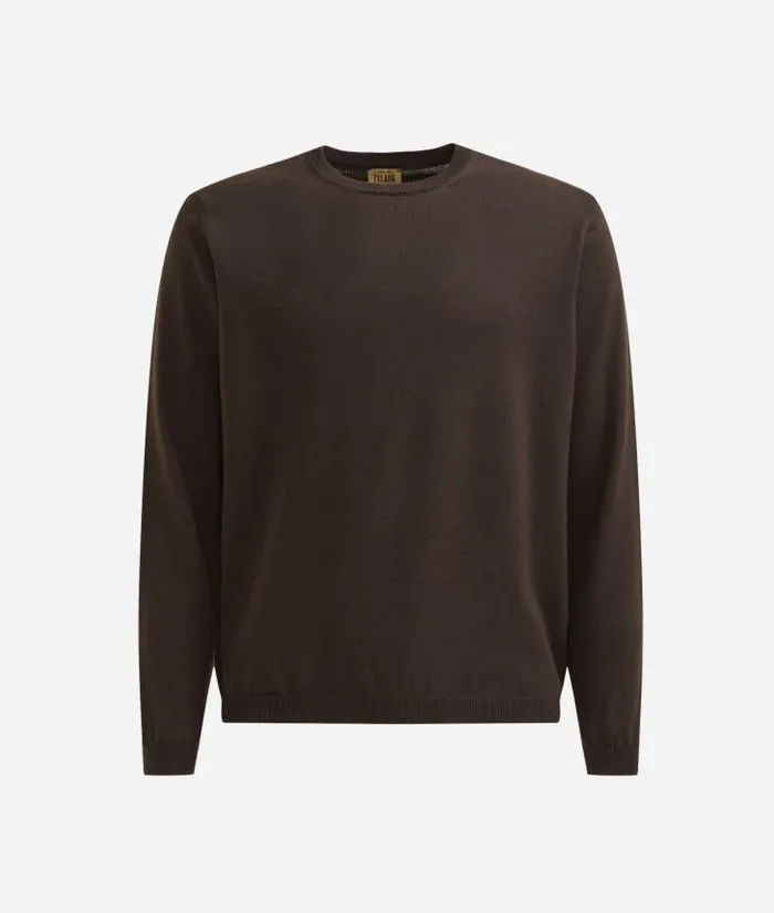 Man Knitwears Shirts and TShirts Alviero Martini Wool Blend Yarn Crewneck Sweater With Geo Classic Elbow Patches Beaver Brown