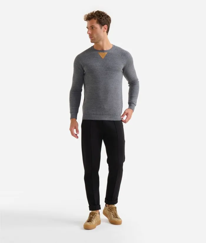 Man Knitwears Shirts and TShirts Alviero Martini Wool Blend Yarn Crewneck Sweater With Geo Classic Elbow Patches Grey Man Knitwears Shirts and TShirts Alviero Martini Wool Blend Yarn Crewneck Sweater With Geo Classic Elbow Patches Grey