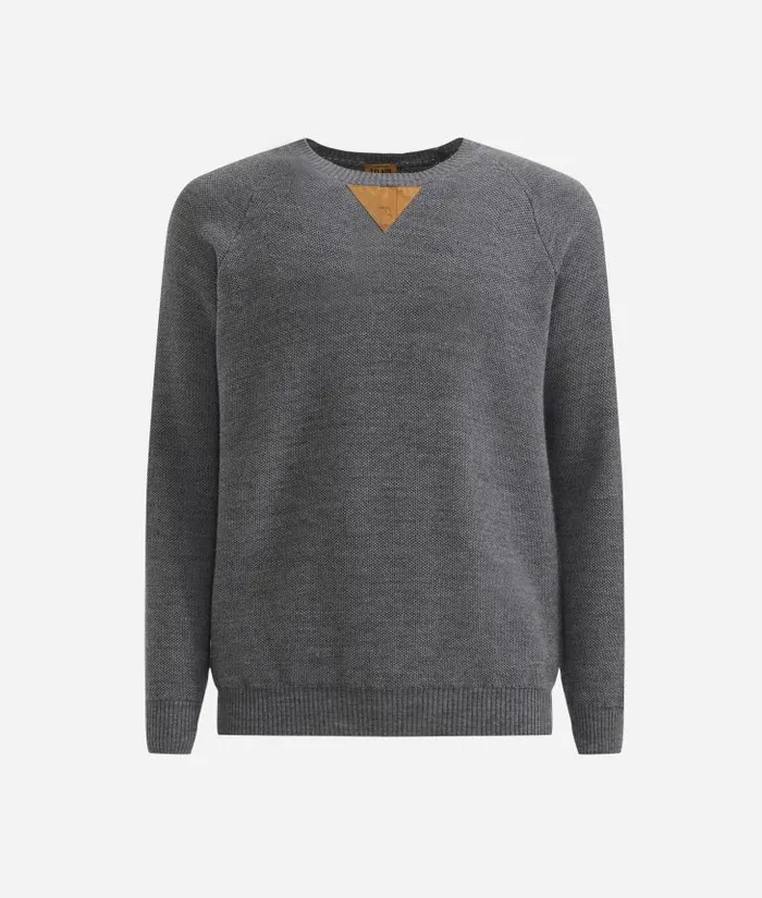 Man Knitwears Shirts and TShirts Alviero Martini Wool Blend Yarn Crewneck Sweater With Geo Classic Elbow Patches Grey