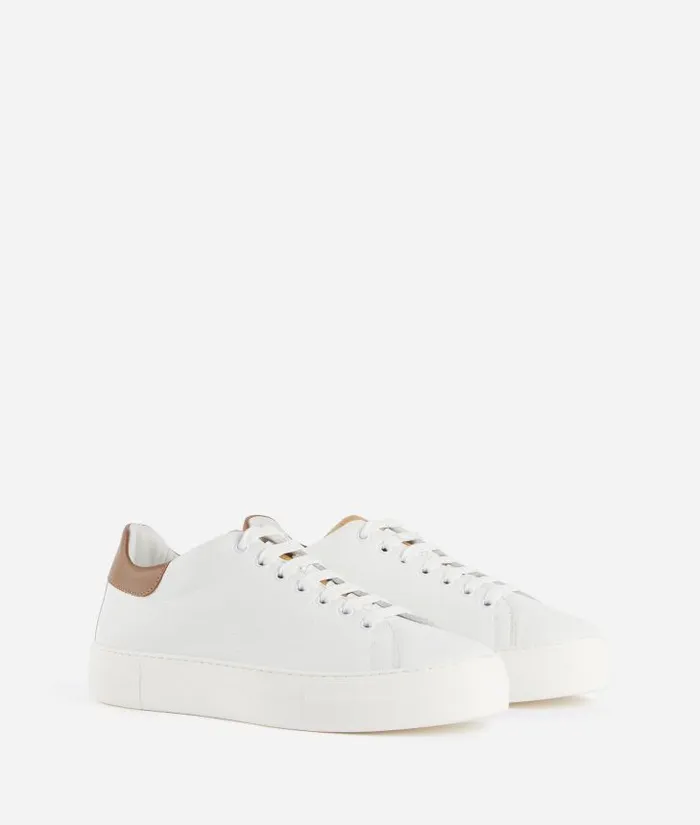 Man Sneakers and Ankle Boots Alviero Martini Grainy Leather Sneakers White