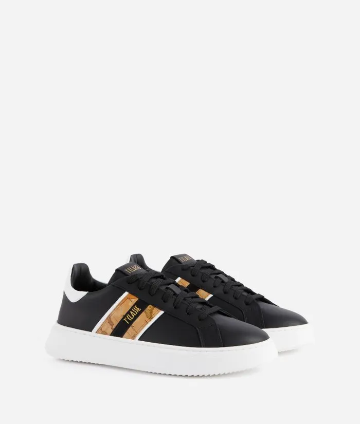 Man Sneakers and Ankle Boots Alviero Martini Smooth Leather Sneakers With Lateral Band In Geo Classic Black