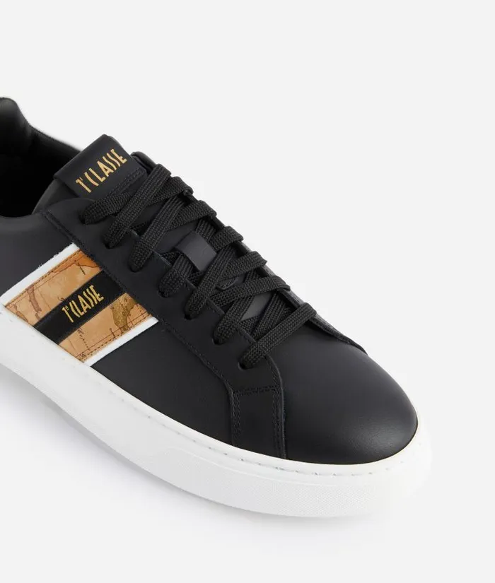 Man Sneakers and Ankle Boots Alviero Martini Smooth Leather Sneakers With Lateral Band In Geo Classic Black