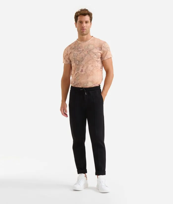 Man Trousers Alviero Martini Piqu Cotton Drawstring Trousers Black