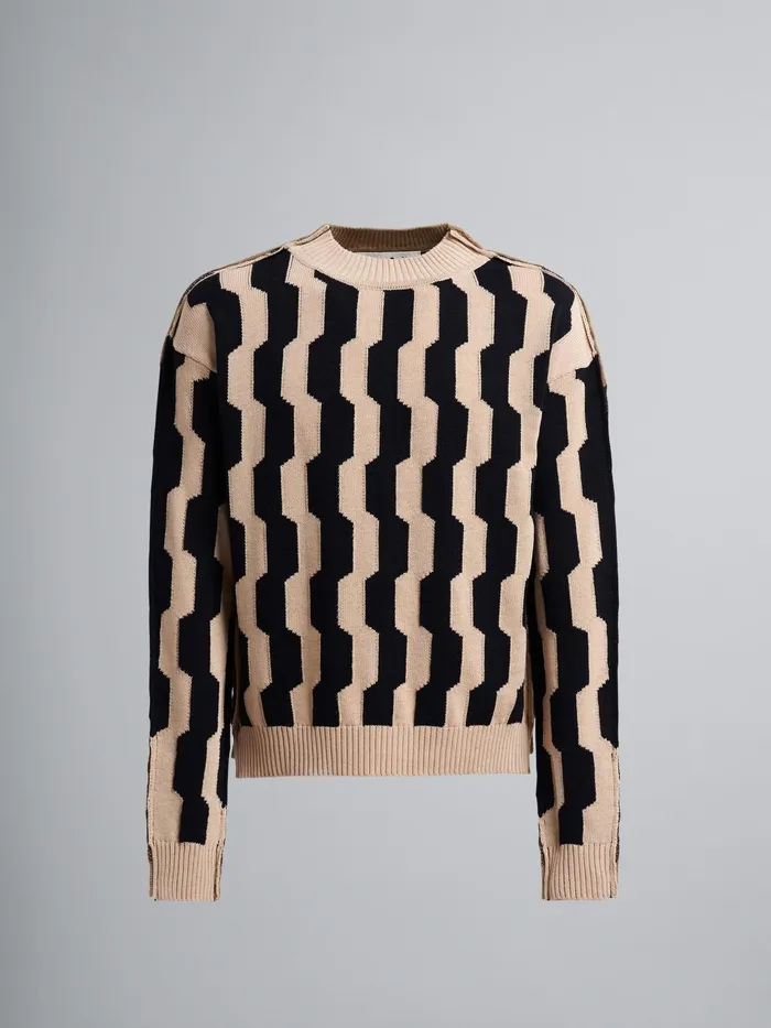 Marni Beige And Black Crepe And Shetland Wool Sweater Pale Mens Knitwear