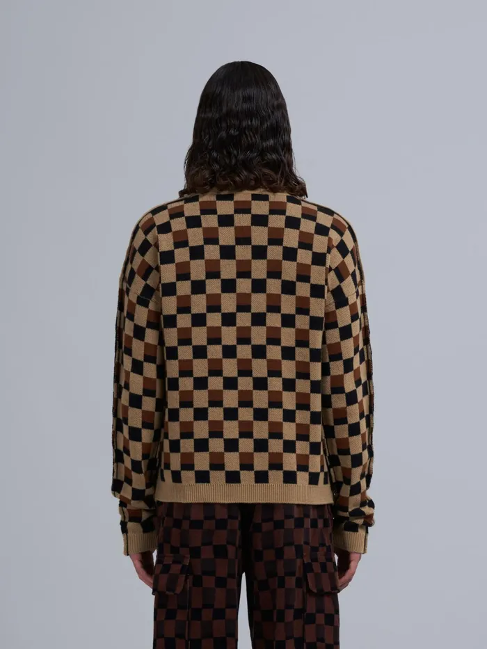 Marni Beige And Black Crepe And Shetland Wool Sweater Pale Mens Knitwear Marni Beige And Black Crepe And Shetland Wool Sweater Pale Mens Knitwear