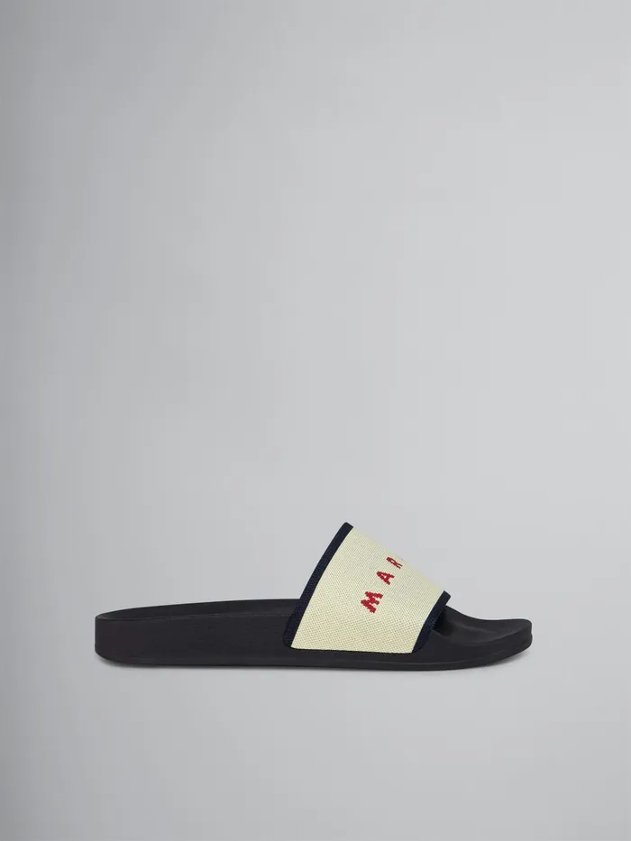 Marni Beige And Blue Stretch Logo Jacquard Slide Ecru Womens Flats