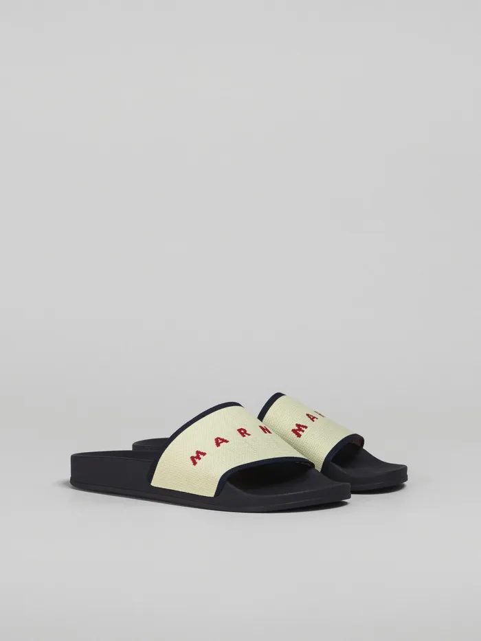 Marni Beige And Blue Stretch Logo Jacquard Slide Ecru Womens Flats Marni Beige And Blue Stretch Logo Jacquard Slide Ecru Womens Flats