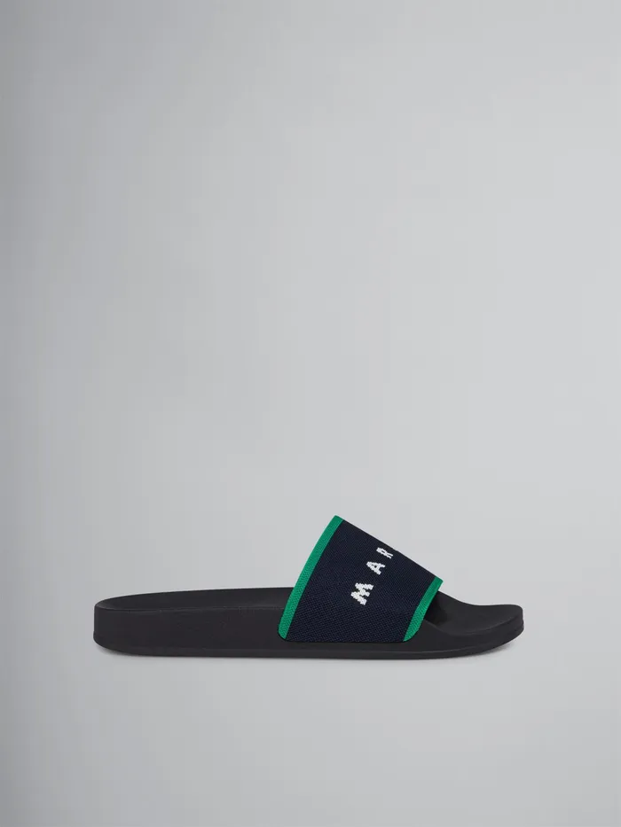 Marni Blueblack And Green Stretch Logo Jacquard Slide Blublack Womens Flats